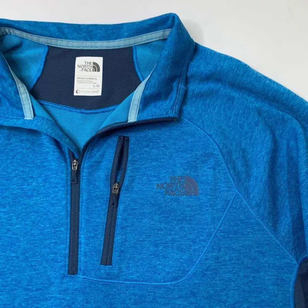 The North Face Sweatshirt Mens Large Malibu Blue Flashdry 1/4 Zip Pullover *READ